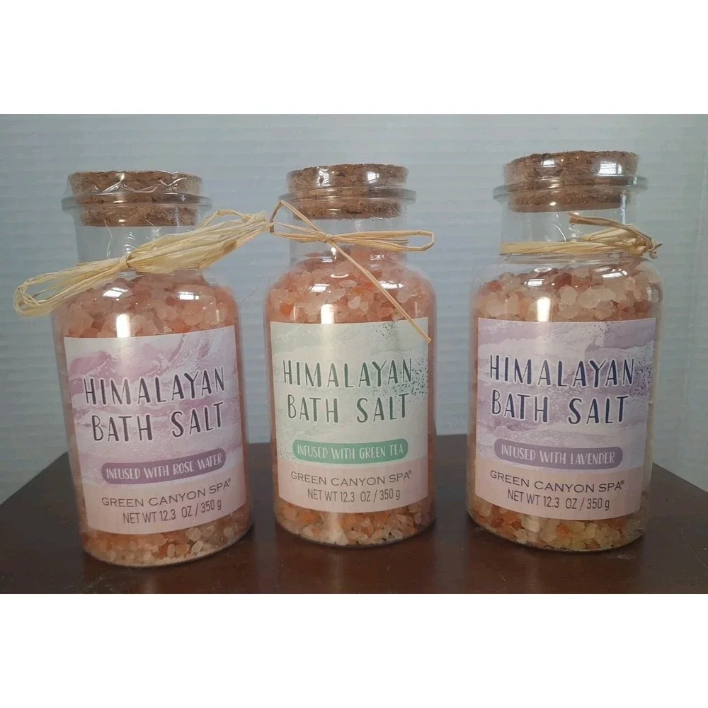 Set‎ Of 3 Himalayan Bath Salt Infused With Lavender, Rose Water, Green Tea 12oz